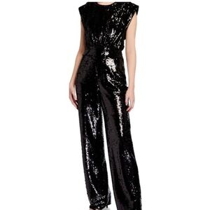 Aidan Mattox Black Sequin Jumpsuit